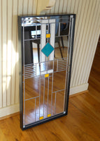 Art Deco decorative mirror with blue, yellow, and white stained glass