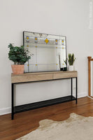 Decorative mosaic mirror "Marietta 24x36" sits on entryway table