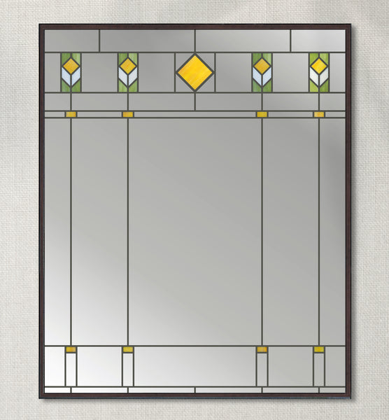 Arts and Crafts style powder room mirror "Marietta 36x30," custom framed mirror by Primi Mosaics